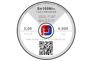 Massivlot ISO-TIN Sn100Ni+ - Ø 3.00 mm - 4000 gr
