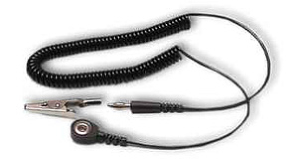 ESD Armband-Spiralverbindungsleitung
1.5 m Leitung mit 10 mm Druckknopfbuchse zu 4 mm Bananenstecker + Krokodilklemme