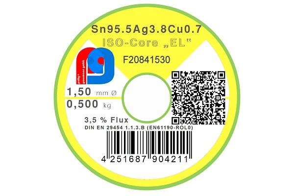 Lötdraht ISO-Core® EL Sn95.5Ag3.8Cu0.7 - Ø 1.50 mm - 500 gr