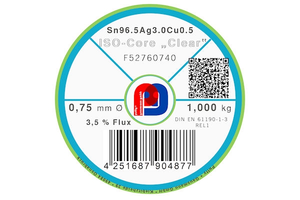 Lötdraht ISO-Core Clear Sn96.5Ag3Cu0.5 - Ø 0.70 mm - 1000 gr