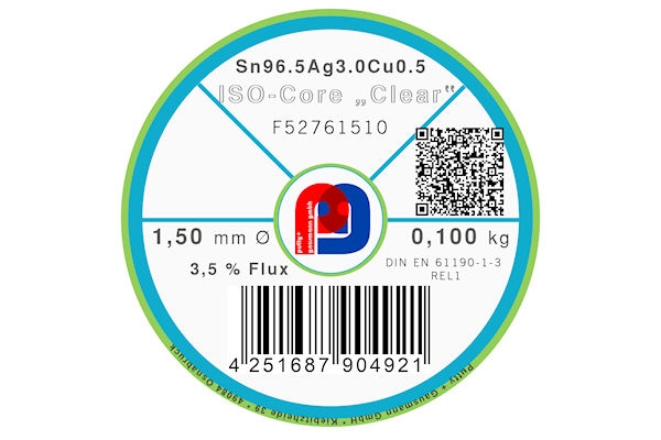 Lötdraht ISO-Core Clear Sn96.5Ag3Cu0.5 - Ø 1.50 mm - 100 gr