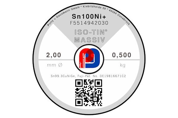 Massivlot ISO-TIN Sn100Ni+ - Ø 2.00 mm - 500 gr